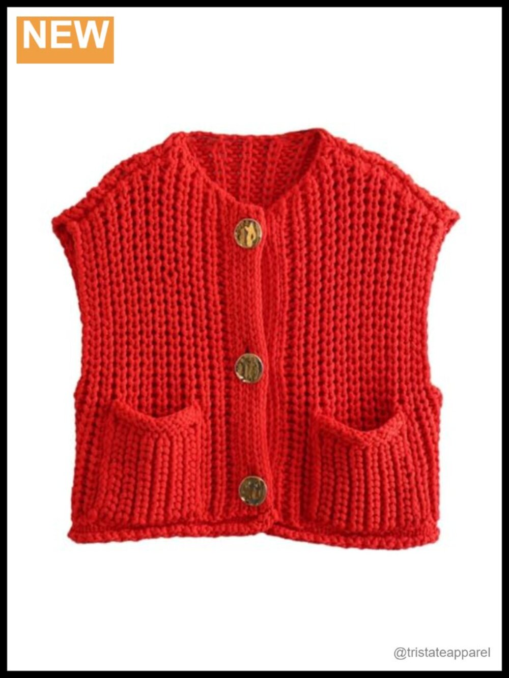 Women Button Down Oversized Cropped Knitted Sweater Vest Sleeveless Casual Open